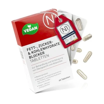 Abbildung von N1 Fettblocker + Zucker &amp; Kohlenhydrate Blocker Medizinprodukt zur Behandlung Vorbeugung von Übergewicht Diät, abnehmen Tabletten schnell