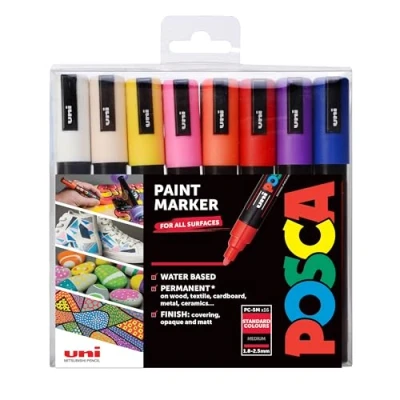 Abbildung von POSCA 153544848 PC 5M „Paint in a Pen“ Set, 2,5 mm breite Kugelspitze, wasserbasierte Filzstifte, 16 Farben