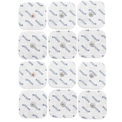 Abbildung von 12 TENS EMS Elektroden Pads 5x5 cm kompatibel mit Geräten von Sanitas &amp; Beurer 3,5 mm Druckknopf Wiederverwendbare Klebeelektroden Med. Produkt axion