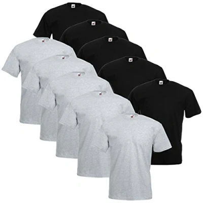 Abbildung von Fruit of the Loom 10 T Shirts V Neck M L XL XXL Ausschnitt Diverse Farben auswählbar (XL, 5 Schwarz/5 Grau)