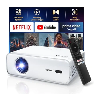 Abbildung von Aurzen Eazze D1 Smart Beamer Heimkino Projektor: 4K Unterstützt Full HD 1080P mit NetfIix Officially &amp; DoIby Audio, Autofokus Trapezkorrektur, Mini WiFi Bluetooth Video Projektor, Weiß