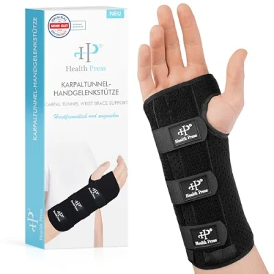 Abbildung von Health Press® Handgelenk Bandagen 1x Handgelenkstütze (M, Rechts) Karpaltunnel Handgelenkstütze mit Metallschienen Karpaltunnelsyndrom Schiene zur Unterstützung, Stabilisierung, Immobilisierung