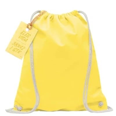 Abbildung von Baumwoll Turnbeutel 1 Stück 38 x 42 cm Sportbeutel Rucksack Stofftasche Bag, Beutel, Baumwollbeutel, Jutebeutel OEKO TEX® geprüft Stoffbeutel Damen &amp; Herren, Kinder Gym Sack zum bemalen Gelb