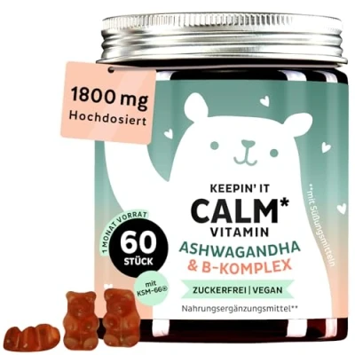 Abbildung von Ashwagandha Gummibärchen hochdosiert Premium KSM 66® 1800mg mit B Komplex für normale Funktion des Nervensystems Withanolide 60 Stück Vegan &amp; Zuckerfrei Bears with Benefits