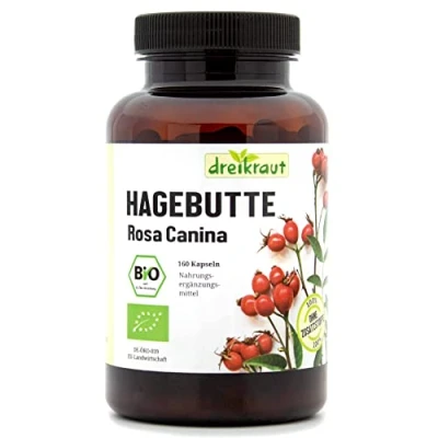 Abbildung von dreikraut Bio Hagebutten Kapseln 160 Stück ohne Zusätze Gelenkkapseln 500mg Deutsche Herstellung