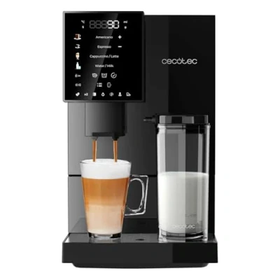 Abbildung von Cecotec Superautomatische Kaffeemaschine Cremmaet Compactccino Black, 19 Bar, Thermoblock System, frisch gemahlene Bohnen mit Plug&amp;Play, 150 g Kaffeebohnentank Mühle, 1,1 L Wassertank, 400 ml Milch