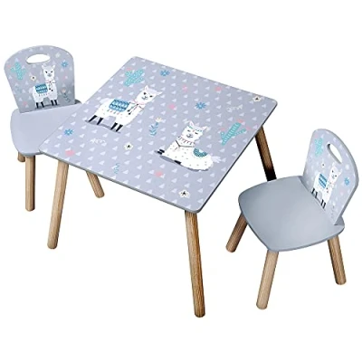 Abbildung von Kesper Kindertisch mit 2 Stühlen, Material: Faserplatte, Maße: 55 x 45 cm, Motiv: Alpaka, Farbe: Grau 17702 13