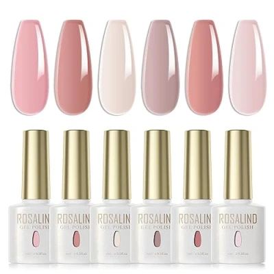 Abbildung von ROSALIND UV Nagellack Jelly 6 Farben Rosa Hellrosa Hautfarbe Klassischer Translucent Gel Set Farbgel Für Gelnägel Soak Off Nail Polish Lacke Lampe