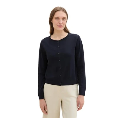 Abbildung von TOM TAILOR Damen Basic Strickjacke mit Rundhalsausschnitt,10668 Sky Captain Blue, M