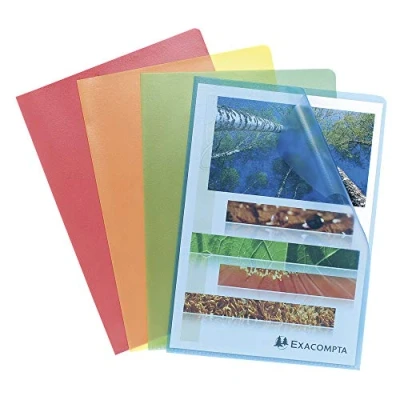 Abbildung von Exacompta 56119E 10er Pack PP Kunststoff Aktenhüllen. für DIN A4 transparent genarbt farbig sortiert oben und seitlich offen Plastikhülle Klarsichthülle Büro die mobile Organisation