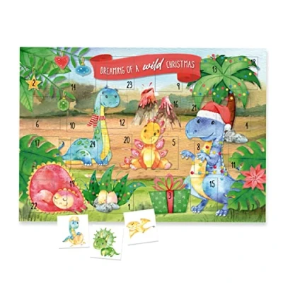 Abbildung von Papierdrachen Adventskalender mit Kindertattoos zum Aufkleben aus Deutschland Tattoos Wintertiere und weiteren kindgerechten Designs Weihnachtskalender für Kinder vegan Set 3