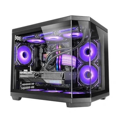 Abbildung von MARSGAMING MC 3TCOREM, Gaming Gehäuse Custom Micro ATX, DREI Fenster aus Gehärtetem Glas, Seitliches Dual Kammer, Unterstützung für 360mm Wasserkühlung, Kabelmanagement, Mini Tower PC, USB C, Schwarz