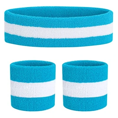 Abbildung von ONUPGO Schweißband Set (3 Stück) Sport Stirnband für das Handgelenk, gestreifte Schweißbänder, Frottee Armband, Sportübung, Basketball, und Stirnbänder