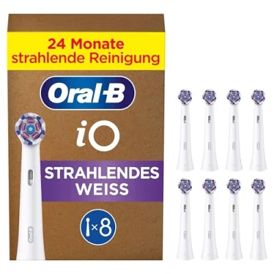 Abbildung von Oral B iO Strahlendes Weiss, Original Aufsteckbürsten für elektrische Zahnbürsten, Zahnaufhellung, Weiß, 8 Stück