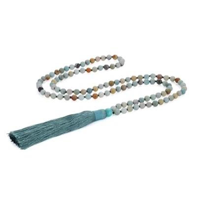 Abbildung von COAI Unisex Handgeknüpft 108 Mala aus Amazonit Buddhistische Halskette Gebetskette