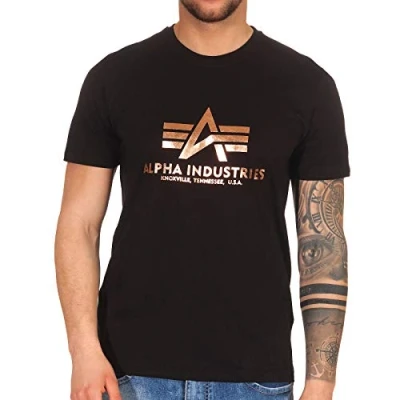 Abbildung von Alpha Industries Herren Basic Foil Print T Shirt, Oliv, 3XL