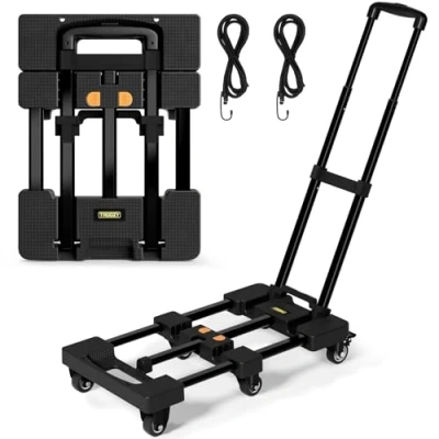 Abbildung von Troozy Sackkarre Klappbar mit Bremsen, Transportwagen 226KG, Sackkarren Klappbare 4 Universal Räder, Plattformwagen Ausziehbar, Transportkarre Verstellbarer Deichsel, 2 Seil, Schwarz Neu