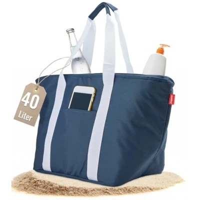 Abbildung von achilles Kühltasche Einkaufstasche mit Kühlfunktion Picknick Tasche Shopping Bag Strandtasche (Blau/Weiss)