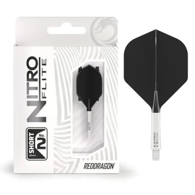 Abbildung von RED DRAGON Darts Nitro Flite Integriert Flüge &amp; Schäfte System No.2 Form und Design Weiß Schwarz Farbe, Kurz Länge
