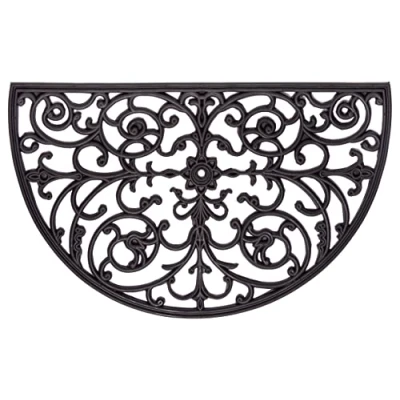Abbildung von Hanse Home Gummi Fußmatte für Innen und Außen 45x75cm Halbrund Gummimatte Fussmatte Outdoor Schmutzfangmatte Gusseisen Optik Wetterfest, rutschfest Eingangsbereich &amp; Außenbereich Schwarz