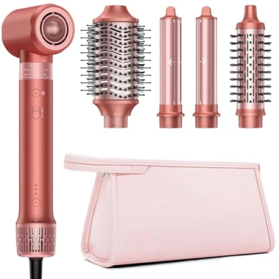 Abbildung von HITTIONA Airstyler 5 in 1 mit Auto Air Wrap Lockenaufsatz, und Ionen Föhn, Multi Hairstyler für Schnelltrocknend, Keine Hitzeschäden, Flauschige Locken &amp; Seidiges Haar, Reisetasche