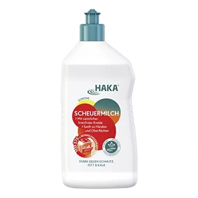 Abbildung von HAKA Scheuermilch, 375 Anwendungen, gegen Schmutz, Fett und Kalkflecken, Zitronenduft, 750 ml