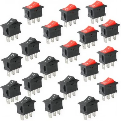 Abbildung von CESFONJER 20Pcs Mini Wippschalter, ON/Off Kippschalter, 3 Pin AC 6A 10A,125V 250V für Auto Boot Haushaltsgeräte (Schwarz 10Pcs rot 10Pcs)