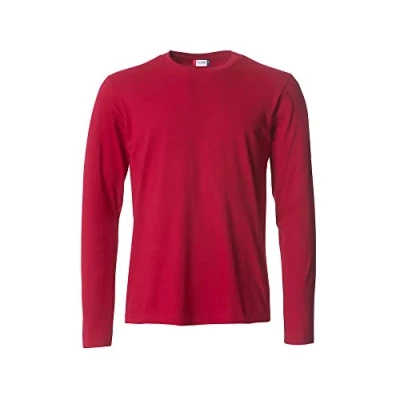 Abbildung von Clique Langarm T Shirt für Herren, Basic L/S, aus Jersey Baumwolle, elastischer Kragen, Schweißband, Slim Fit Passform, rot, XXL