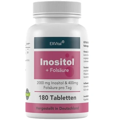Abbildung von Inositol, ideal kombiniert mit Folsäure, 180 Tabletten, reines Myo hochdosiert: 2000 mg Inositol &amp; 400 μg Folsäure pro Tag, vegan ohne Zusätze!