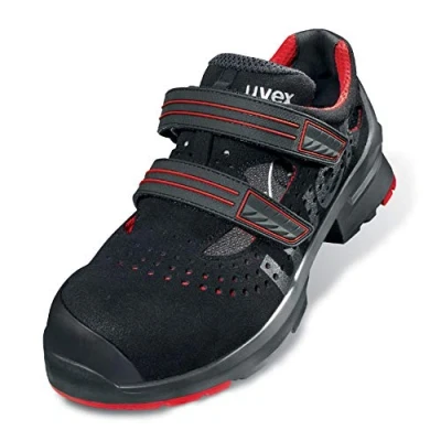 Abbildung von Uvex 1 Extended Support Arbeitsschuhe 85162 Sicherheitsschuhe S3 SRC ESD Gelochter Arbeitsschuh für Damen &amp; Herren Sicherheitsschuh mit Kunststoffkappe Frauen, Schwarz Rot, 46 EU