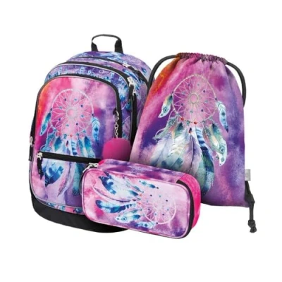 Abbildung von Baagl Schulrucksack Set 3 Teilig, Schultasche ab 3. Klasse, Grundschule Ranzen mit Brustgurt, Ergonomischer Schulranzen (Traumfänger)