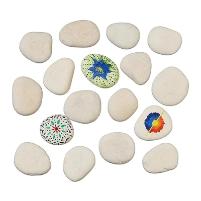Abbildung von Relaxdays Steine zum Bemalen, Flache Dekosteine, 2 kg Malsteine, Bastelsteine Kinder &amp; Erwachsene, 48 cm, hellgrau