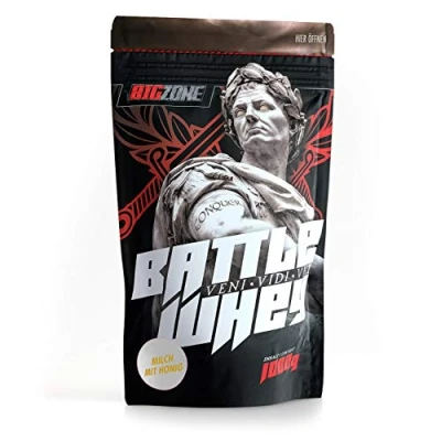 Abbildung von Big Zone BATTLE Whey Protein Concentrate Eiweiss Lecker Qualität Made in Germany 1000g 1KG Pulver (Honig mit Milch)
