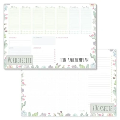 Abbildung von paper&amp;you® Wochenplaner Block A4 ohne festes Datum [Kakteen] 50 Blatt Terminplaner mit To Do Liste, Einkaufsliste, großem Notizfeld und vielem mehr klimafreundlich &amp; nachhaltig