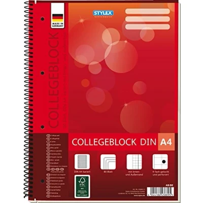 Abbildung von STYLEX Spiral Kollegeblock A4, 80 Blatt kariert