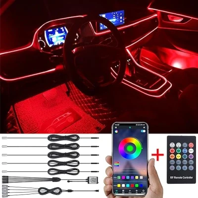 Abbildung von TABEN Auto Atmosphärenlicht Kit Musiksynchronisation Mehrfarbig RGB 16 Millionen Farben 6 Meter Glasfaser USB Fußraum Ambientebeleuchtung Kit, Sound Active RF Fernbedienung und Bluetooth App Steuerung