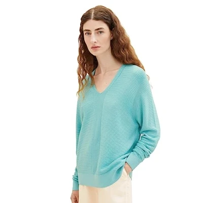 Abbildung von TOM Tailor MIT Vausschnitt Strickpullover, Damen, Größe: XXL, Summer teal