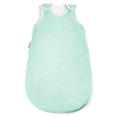 Abbildung von Ehrenkind® Babyschlafsack Schlafsack Rund 2.5 TOG Bio Baumwolle Ganzjahres Baby Gr. 74/80 Farbe Mint mit weißen Sternen Oeko Tex winter und Sommer Kinder