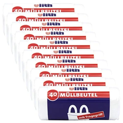 Abbildung von Ulith Müllbeutel mit Tragegriff, 20 Liter, 40 Stück pro Rolle, transparent (24er Pack)