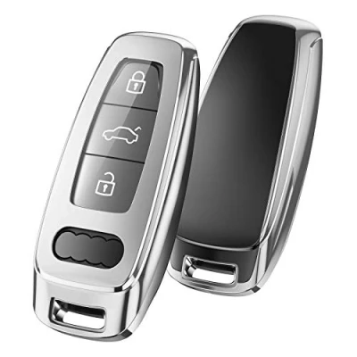Abbildung von OATSBASF Schlüsselhülle Geeignet für Audi,Autoschlüssel Hülle A6L A6 A7 A8 Q7 Q8 E Tron 2019 2020 Silicone TPU Schutzhülle (Silber)