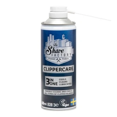 Abbildung von THE SHAVE FACTORY Clippercare 3 in 1 Spray 400ml Wartungsspray für Haarschneidemaschinen Kühlt, Reinigt &amp; Schmiert Klingereiniger und Schmiermittel Haarschneider Trimmer