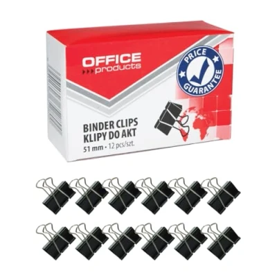 Abbildung von Office Products Foldback Klammern 51mm / 12 Stück/aus Metall/Schwarz/Silber/Unempfindlich Gegen Verformung/Büroklammern Papierklammern