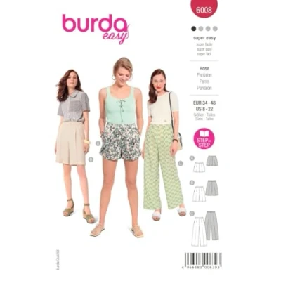 Abbildung von Burda Style Katalog Schnittmuster Luftige Hosen in verschiedenen Längen Damen, Gr. 34 48 Nählevel: Sehr leicht #6008