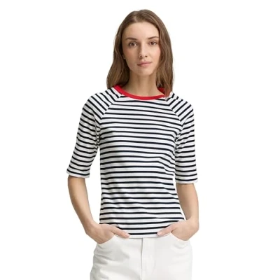 Abbildung von TOM TAILOR Denim Damen 1045410 T Shirt, 25924 Navy White Stripe, M EU