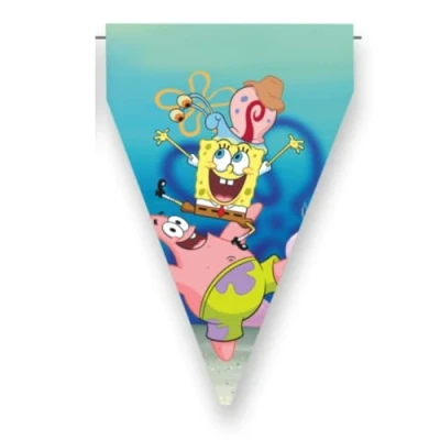 Abbildung von BeenSmile, Banner Spongebob, Dekoration für Kindergeburtstag, Partyartikel, Feier und Jubiläum, 1 Stück mit 9 Wimpeln, 3 Meter