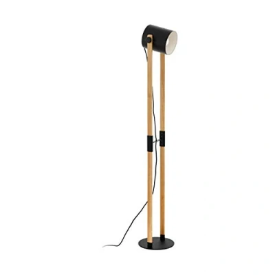 Abbildung von EGLO Stehlampe Hornwood, 1 flammige Vintage Standleuchte im Industrial Design, Retro Standlampe aus Stahl und Holz, Farbe: Schwarz, creme, braun, Fassung: E27, inkl. Trittschalter