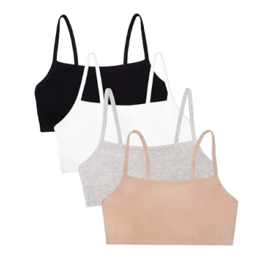 Abbildung von Fruit of the Loom Damen Spaghetti Strap Cotton Pullover Bra Value Pack Sport BH, Undurchsichtige, Sand/Weiß/Schwarz/Grau meliert, 70 (4er