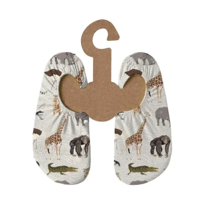 Abbildung von Slipstop Kinder Strandschuhe Anti Rutsch Ballett Schuhe Schwimmschuhe Urlaub Badeschuhe Pool Unisex Kongo grau mit Afrikatieren, Größe 21 23