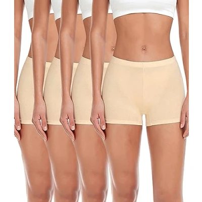 Abbildung von wirarpa Damen Baumwolle Boxershorts Panties Unterhosen Radlerhose unter Kleid mit Baumwoll Schritt 4er Pack Beige Größe M