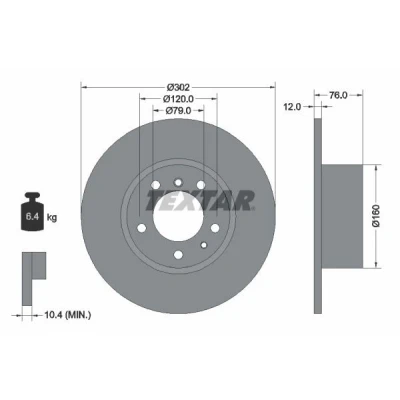 Abbildung von TEXTAR PRO 92042103 Bremsscheibe 302 12 05/07 120 voll beschichtet ohne Radbefestigungsbolzen, Radnabe BMW: 5 Saloon, Touring